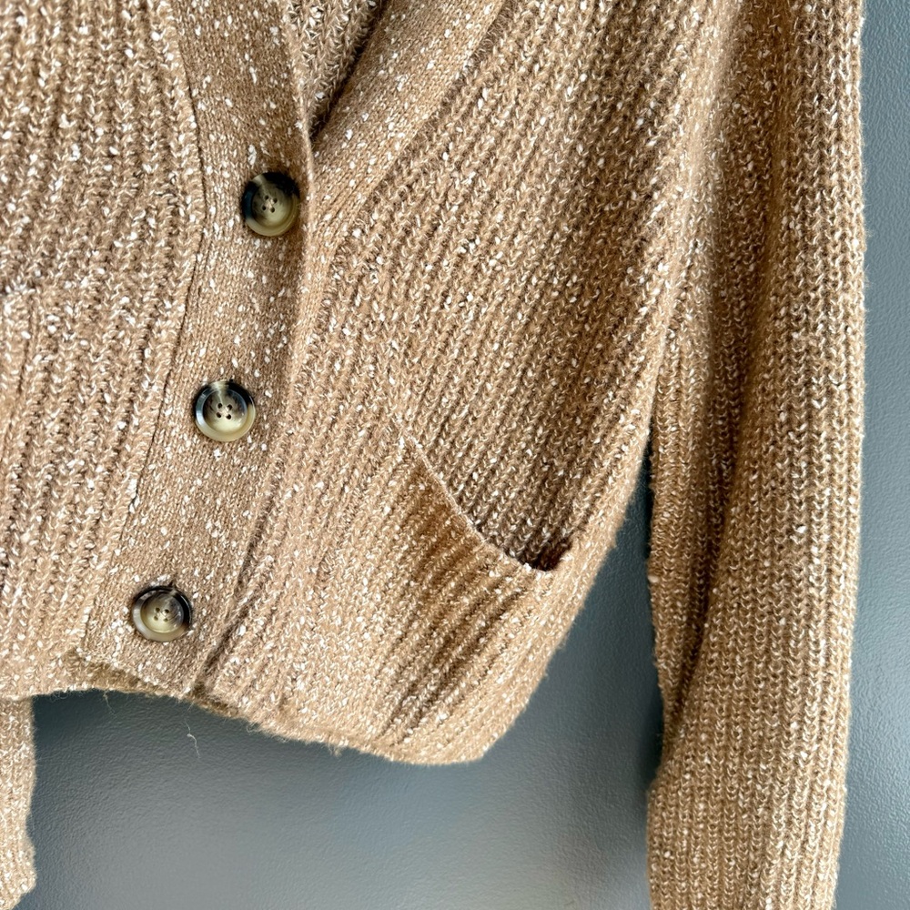 BBDakota Women V Neck Cardigan Tan with White Specks Front Pockets Size Small - Picture 5 of 6